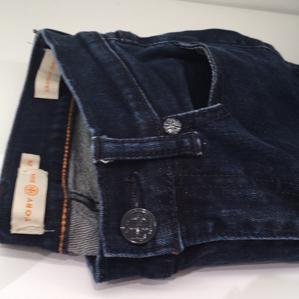 TORY BURCH CROPPED SKINNY DARK DENIM JEANS SIZE25